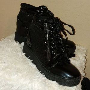 Forever Black Wedge Sneaker